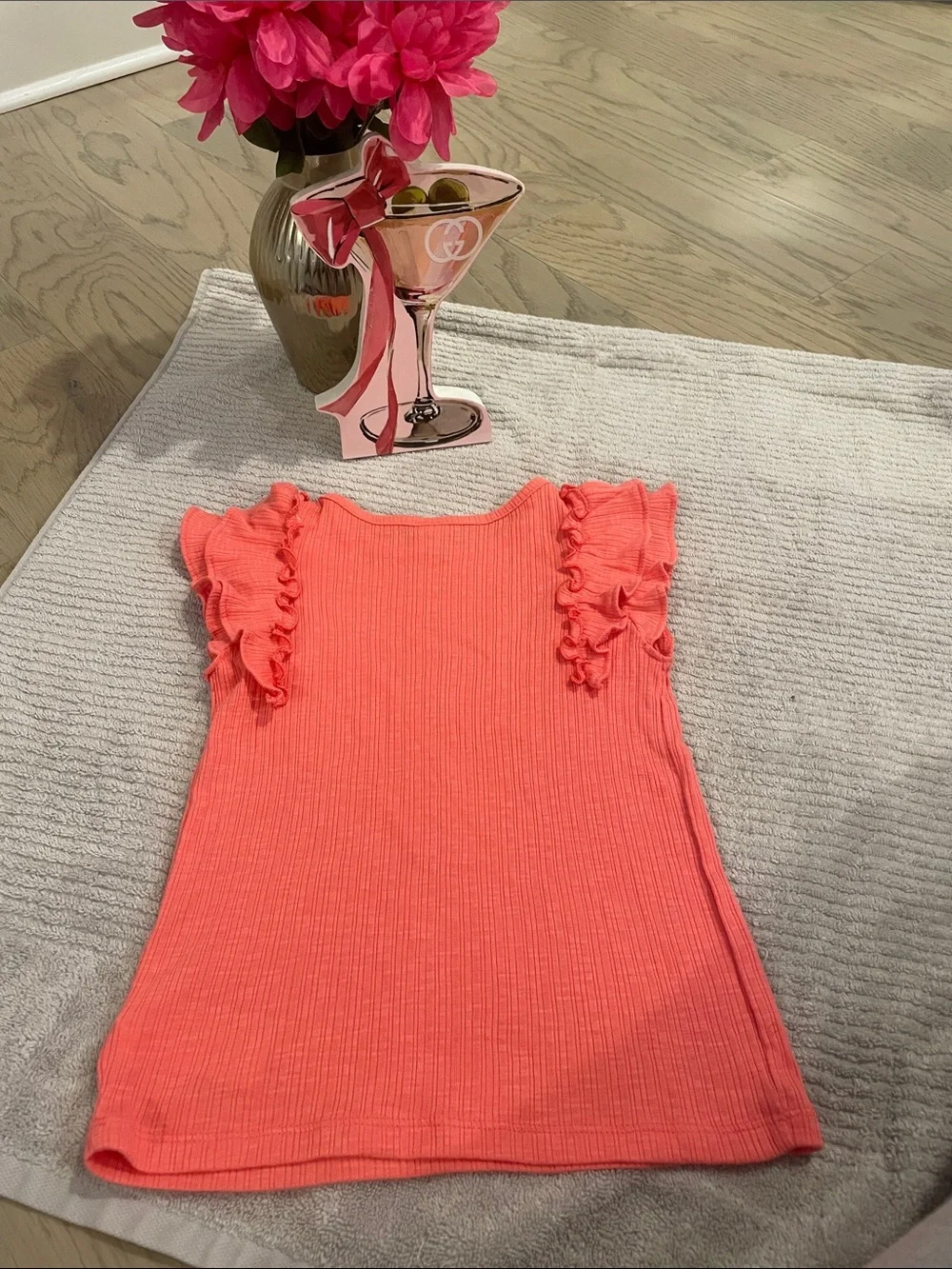 Old Navy Coral Ruffle Sleeve Ribbed Tank